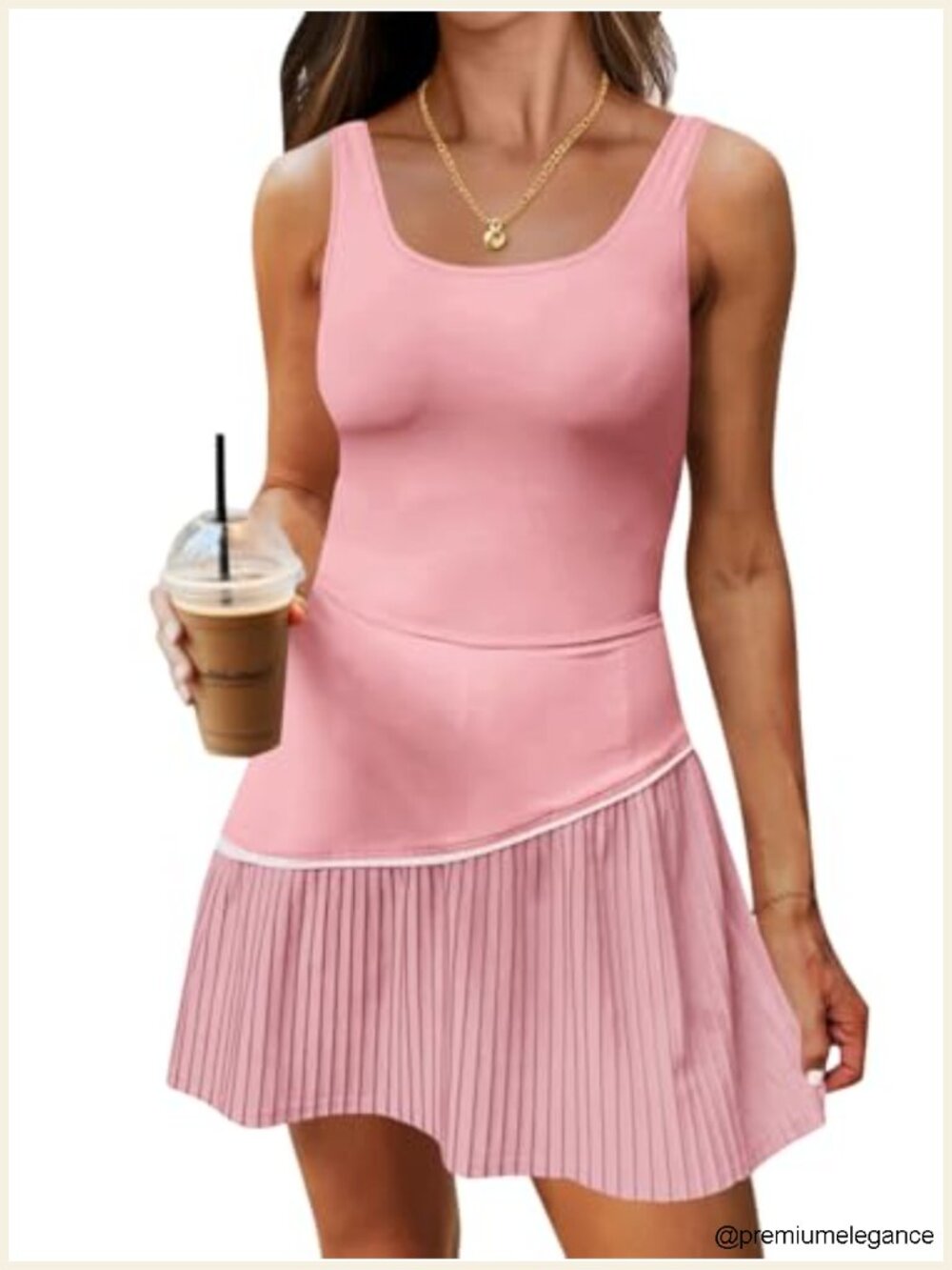 Womens Tennis Dress with Built-in Shorts and Bra Sleeveless Pleated Backless